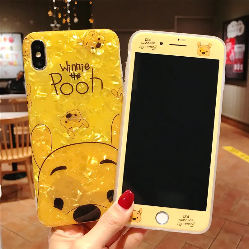 Для iPhone XS max XR X чехол Винни+ пленка для экрана из закаленного стекла и поросенок раковины чехол для iPhone 8plus 7 8 7P 6 6S 6SP - Цвет: case and flim
