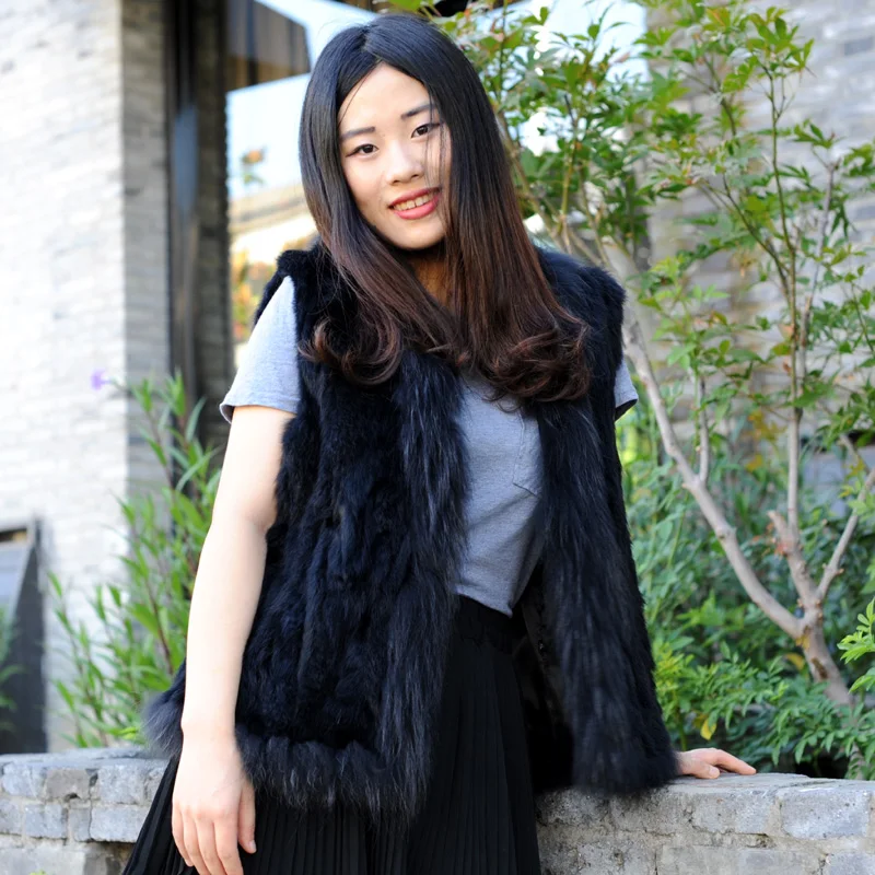 Женский меховой жилет оверсайз из натурального кроличьего меха ранчо в