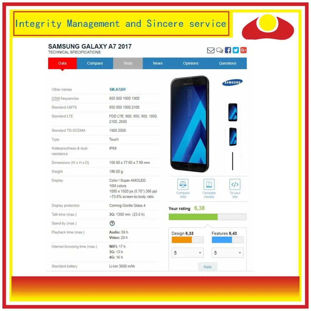 Для Samsung Galaxy A7 A720 A720F SM-A720F ЖК-дисплей с сенсорным экраном дигитайзер панель монитор в сборе