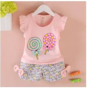 Pink BibiCola/летние комплекты одежды для маленьких девочек топы без рукавов+ короткие штаны с галстуком-бабочкой комплекты повседневной хлопковой одежды с рисунком для девочек - Цвет: Pink