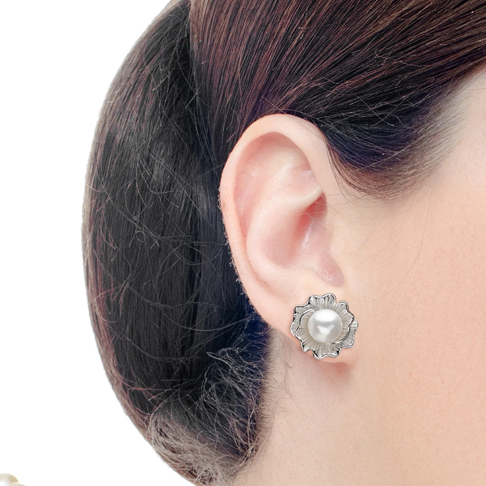 Фейге Высокое качество 7 8 мм белый пресной воды Серьги с жемчугом из натуральной