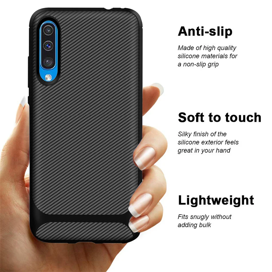 Чехол для Samsung Galaxy A50 мягкий силиконовый ударопрочный чехол из углеродного