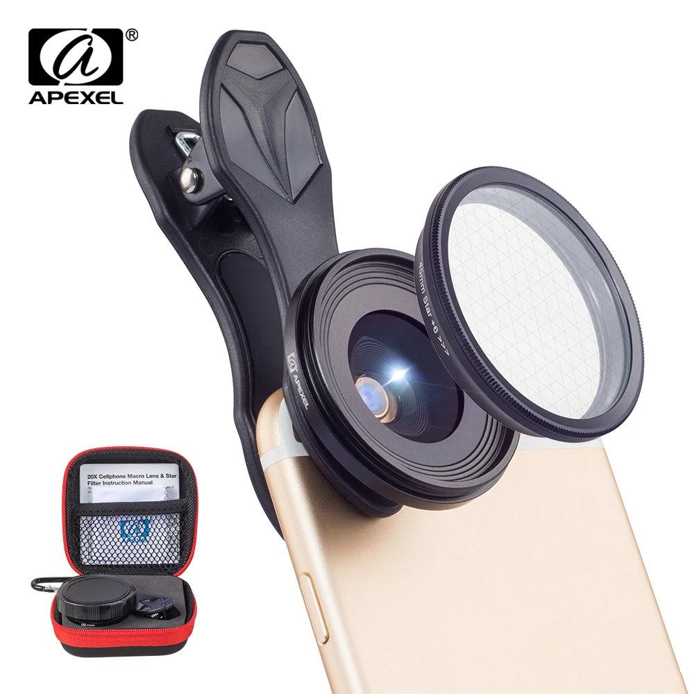Оригинальный объектив APEXEL для телефона супер макро 25 мм со звездным фильтром