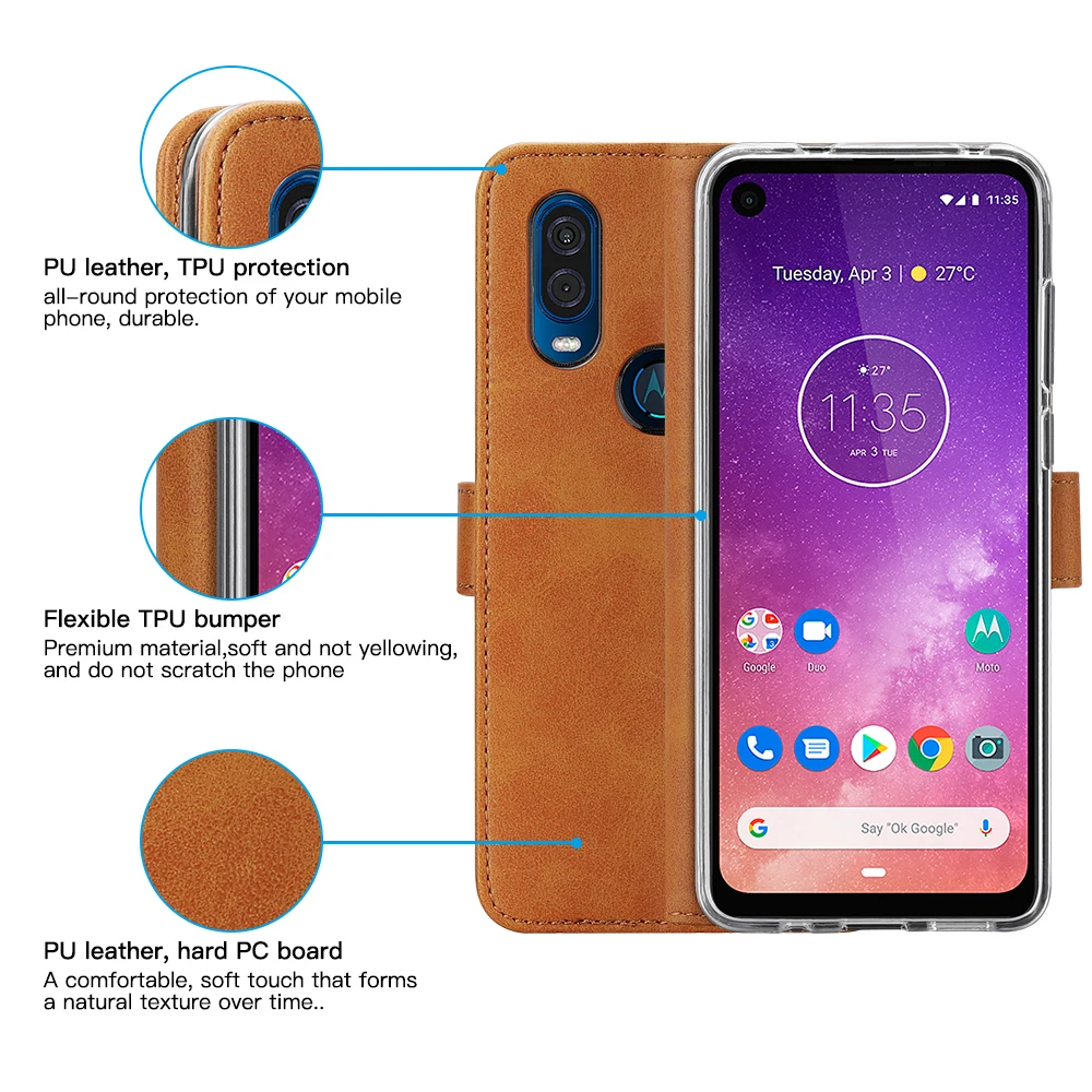 Роскошный чехол из натуральной кожи для Motorola Moto One Vision, откидной Чехол-кошелек с держателем для карт, простой чехол-подставка