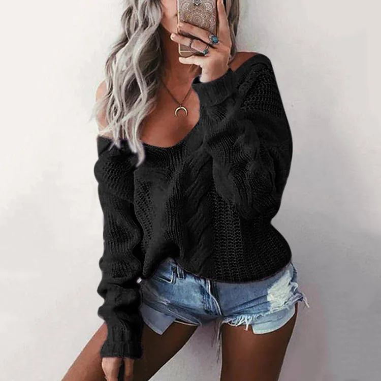 OMCHION Plus Size 5XL 2018 Autumn Winter Deep V Neck Off Shoulder Sweater Women Sexy Twist Pullover Casual Knitwear NMM62 | Женская