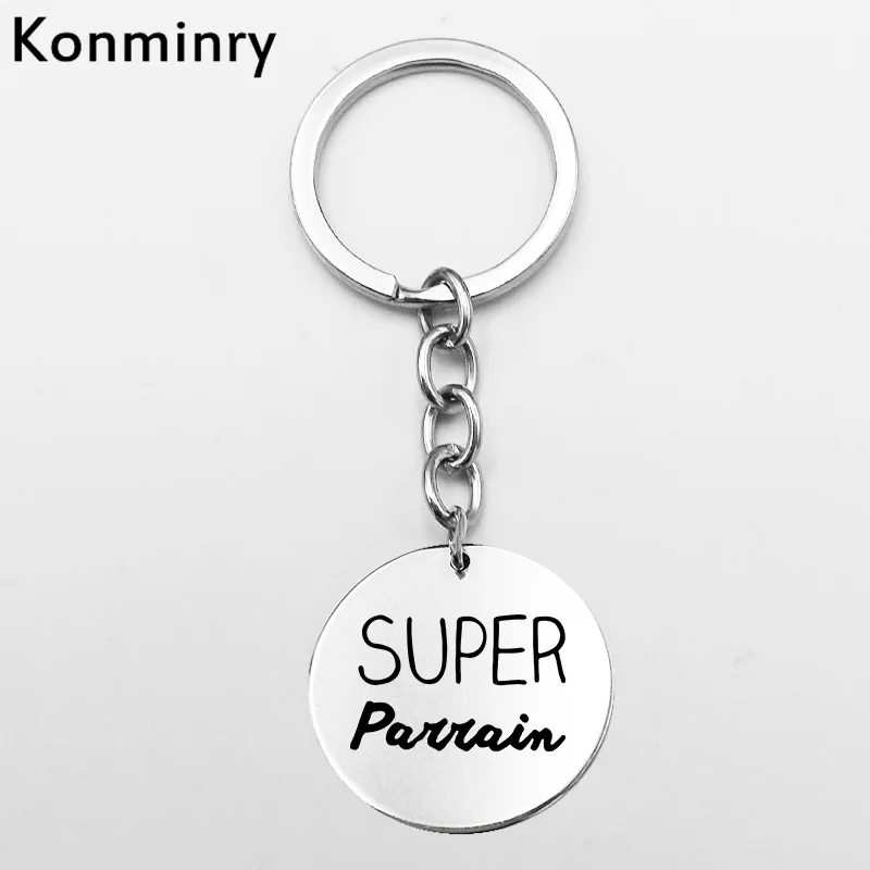 Super Merci Marraine Parrain длинный держатель для ключей из нержавеющей стали кулон подарки металлический брелок для женщин и мужчин автомобильный мешочек для украшений - Цвет: 14