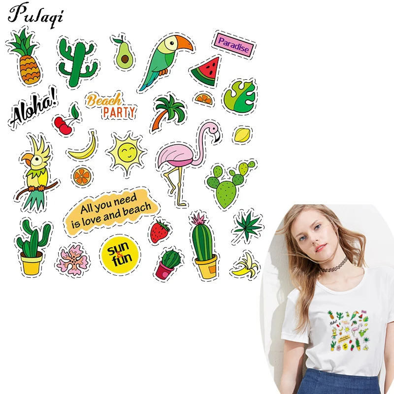 

Pulaqi Mix Plants Fruit Birds Appliques Heat Transfers Badges Fashion Flower Garment DIY Patches Washable Ironing On Sticker H