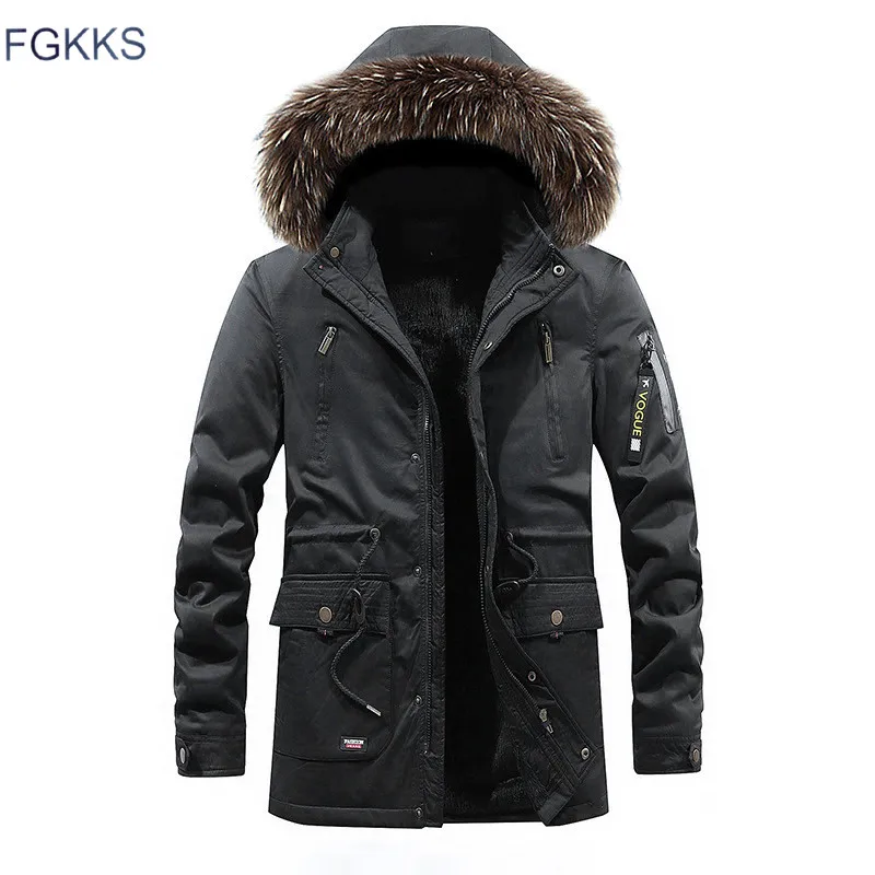 FGKKS Мужская Куртка утепленная Повседневная парка зимняя мужская теплая куртка с