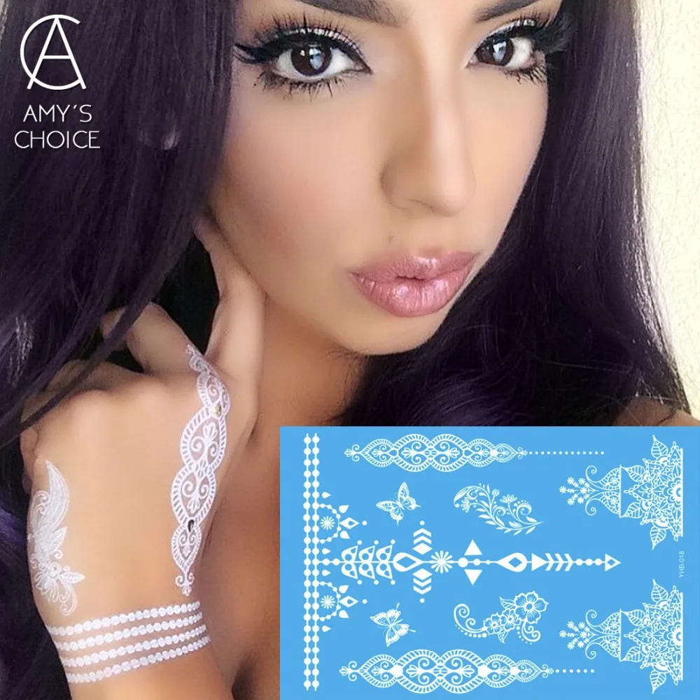 Водостойкая металлическая Золотая Серебряная белая временная татуировка для