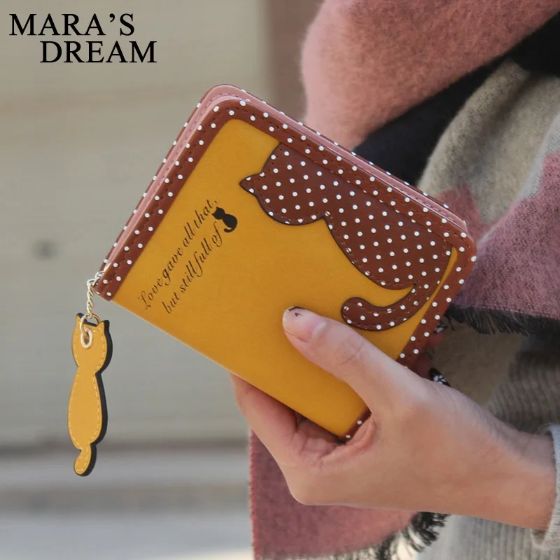 Mara's Dream брендовый милый кошелек с принтом кота женский кожаный небольшой