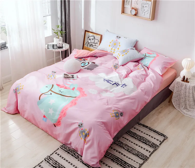 Комплект постельного белья из 100% промытого хлопка с принтом единорога|Комплекты