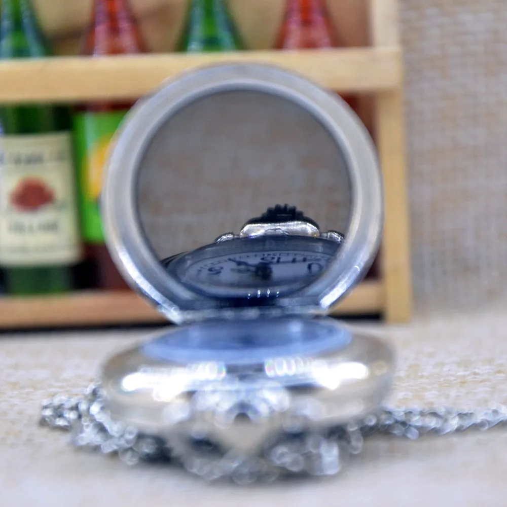 Новая мода серебро может быть прикреплен фото стимпанк кварцевые карманные часы