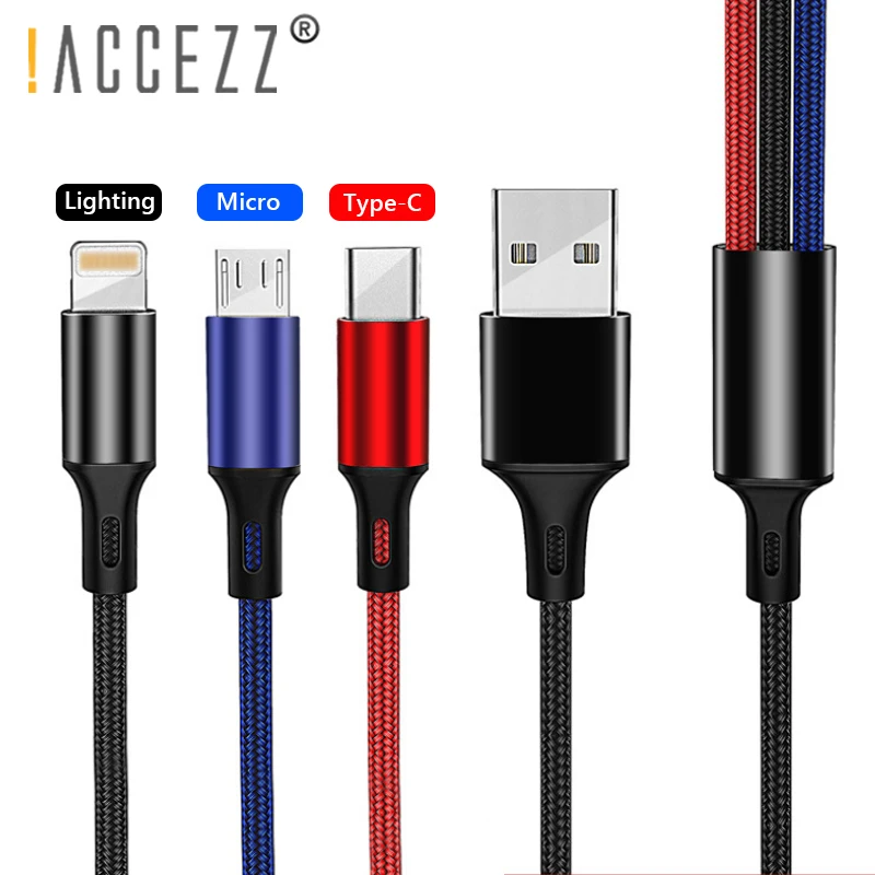 ACCEZZ 3.5A usb зарядный кабель освещение для iPhone X 8 XS MAX XR Plus Micro usb type C для Xiaomi 6 huawei 3 в 1 Зарядная линия