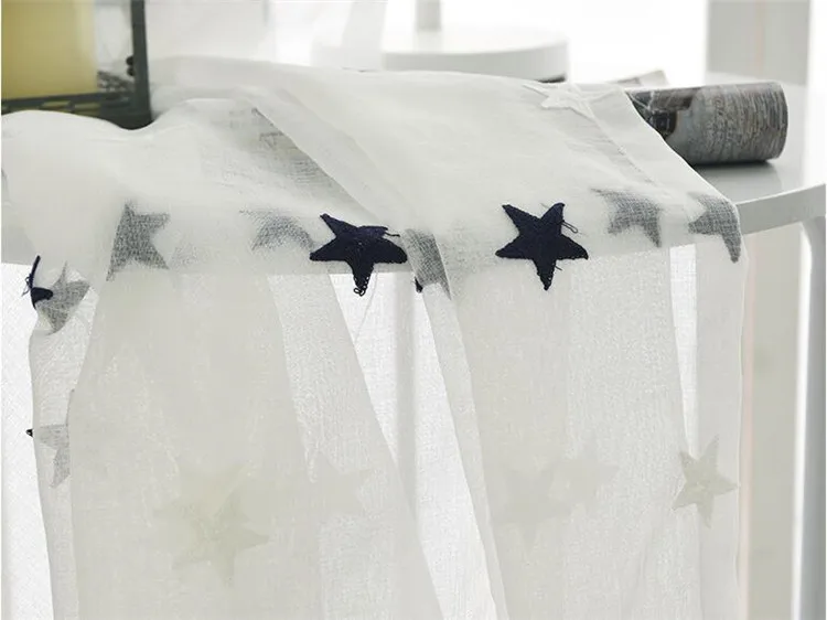 Синяя вышитая звезда, тюль, занавески для детской комнаты, Белый Тюль со звездами, занавески для детской комнаты, серые звезды, пряжа X-WP159* 30