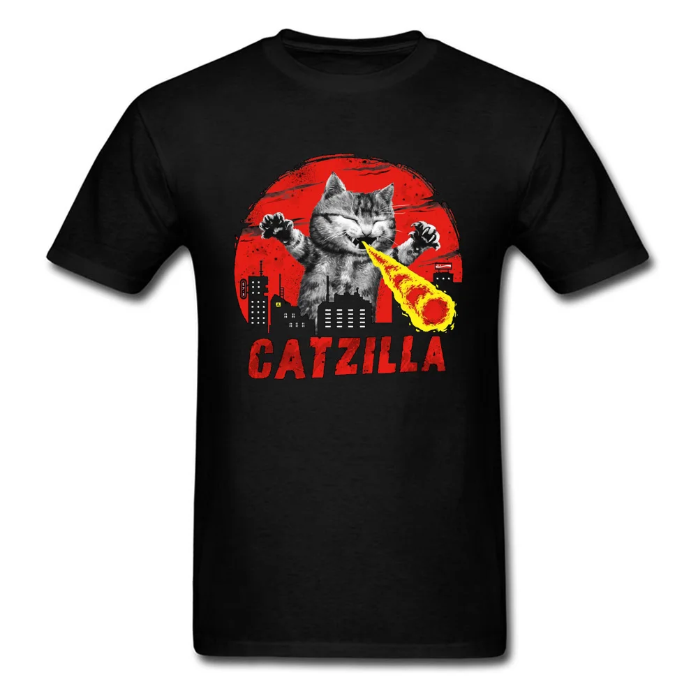 Catzilla Cat Feline пламенный Милая футболка с изображением монстра для мужчин Забавный котенок Neko комикс Новое поступление модные повседневные топы с 3D принтом Футболка - Цвет: Black