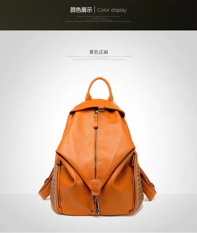 Модные designgenuine кожа Для женщин Заклёпки рюкзак Повседневное Школьные ранцы для подростков Обувь для девочек высокое качество женские туристические рюкзаки