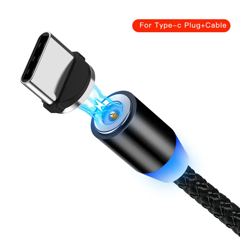 Black Type C Магнитный USB кабель Micro usb type C Быстрая зарядка Магнитный зарядный кабель светодиодный Microusb type-C мобильный кабель для зарядки телефона - Цвет: Black Type C