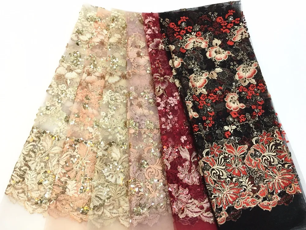 

African lace fabric/gold sequins lace fabric 5yards/lot free shipping for bridal dress/proms/gowns/lady garment