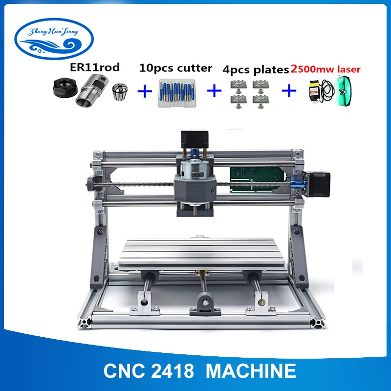 CNC 2418+ 2500 МВт лазерный GRBL контроль Diy лазерная гравировка ER11 станок с ЧПУ, 3 оси pcb фрезерный станок, деревянный маршрутизатор+ 2,5 Вт лазер