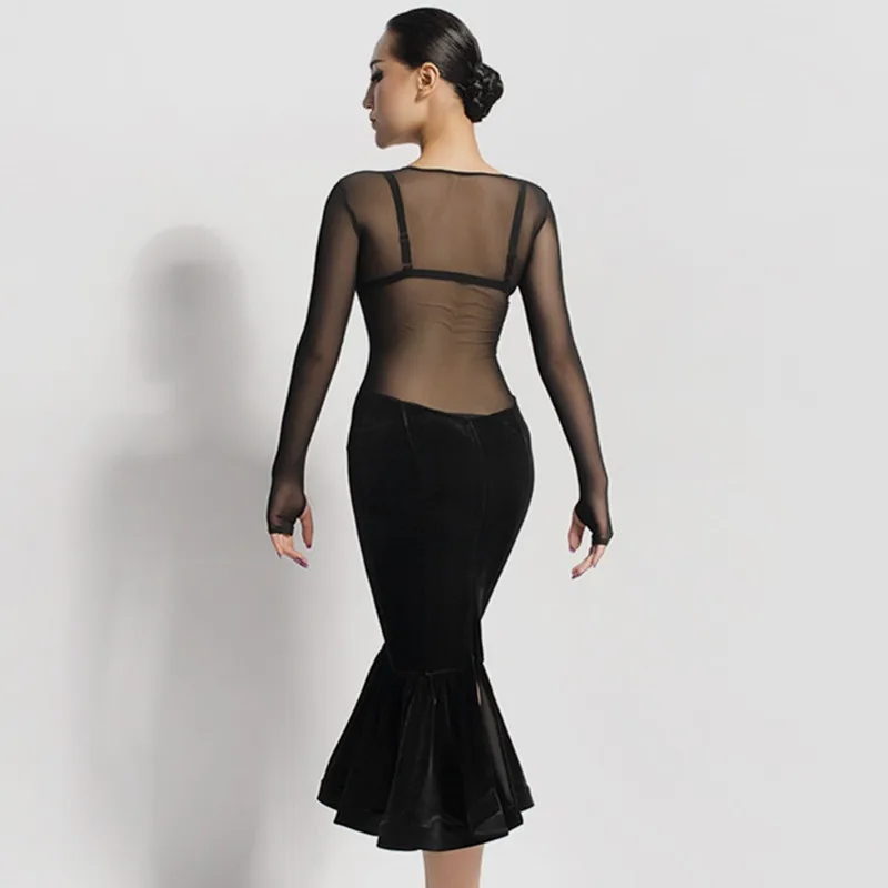 Женское платье для латиноамериканских танцев черное сальсы танцевальные