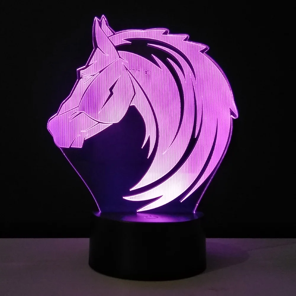 Светодиодный ночник с головой лошади 3D настольная лампа RGB цветные Veilleuse для