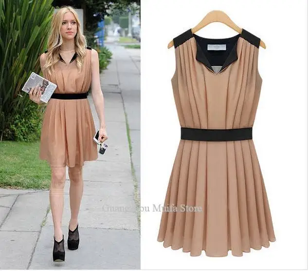 YU Europe and the big ladies ' Blazers 2015 spring new v neck vest waist chiffon dress|chiffon halter wedding flowerchiffon dress pants |