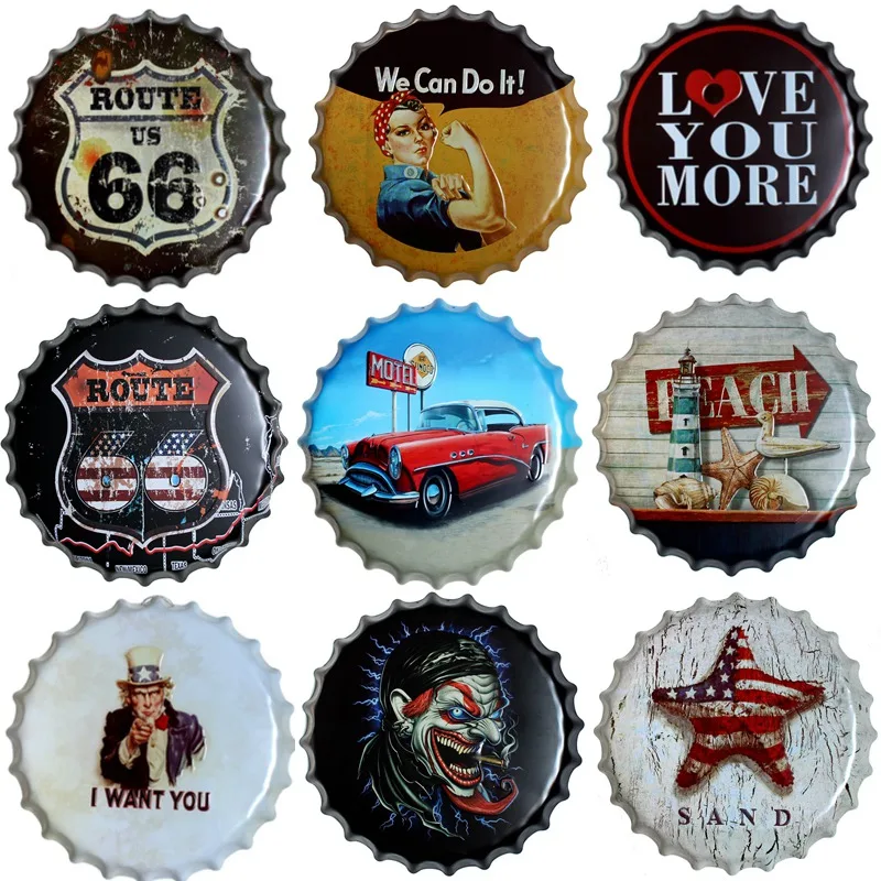 Route 66 круглая крышка для бутылок жестяной знак Декор искусство металлические