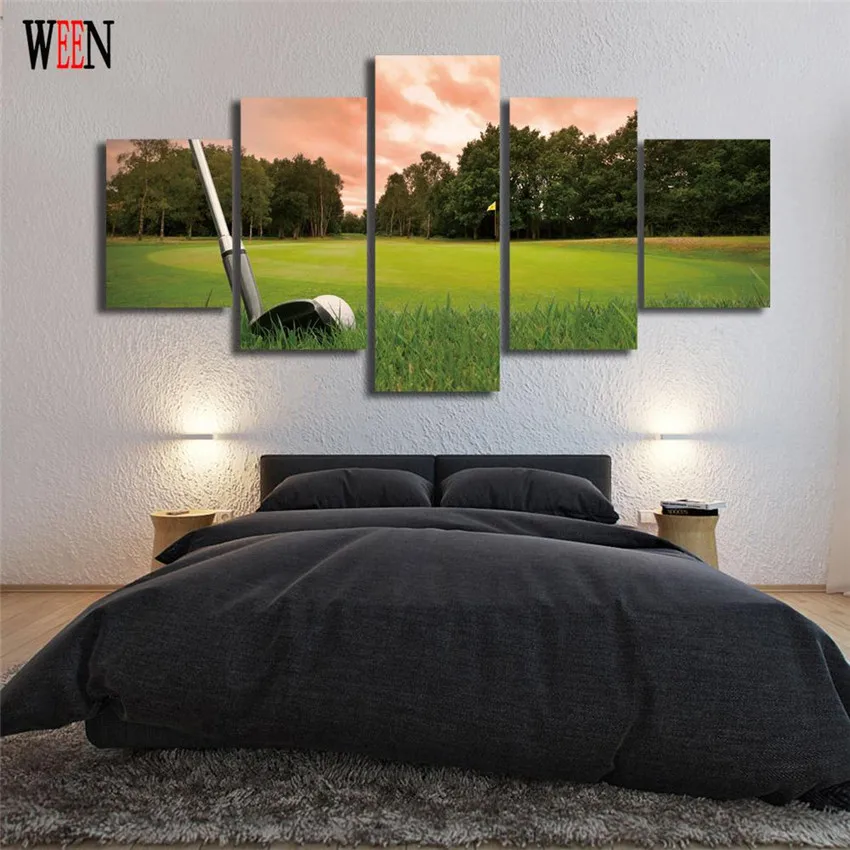WEEN HD печать на поле для гольфа 5 панелей настенные картины растягивающиеся и
