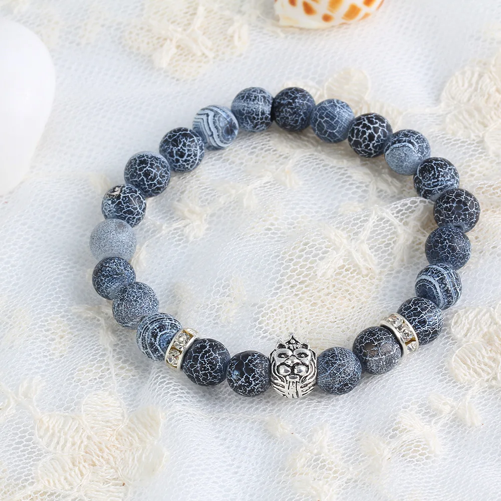 Естественное выветривание мужской браслет 8 мм Лава каменная голова льва с