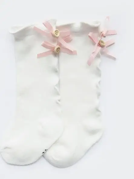 white 3to5 year Детские гетры с бантом и деревянными ушками для маленьких девочек, теплые хлопковые длинные гетры до колена для маленьких девочек, кружевные гетры для маленьких девочек - Цвет: white 3to5 year