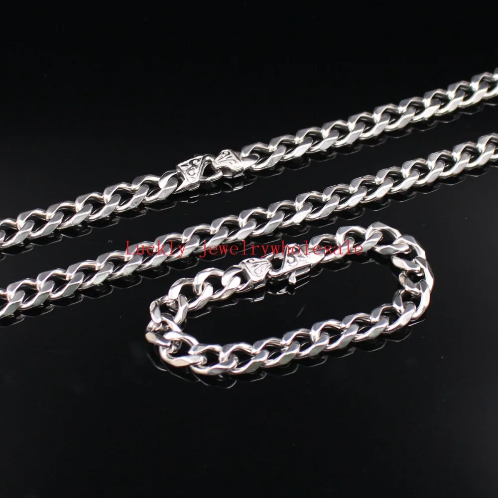 

15mm/13mm Trendy Bling Stainless Steel Jewlery Set Vintage Heavy Curb Link Chain Necklace & Bracelet Set for Father gifts