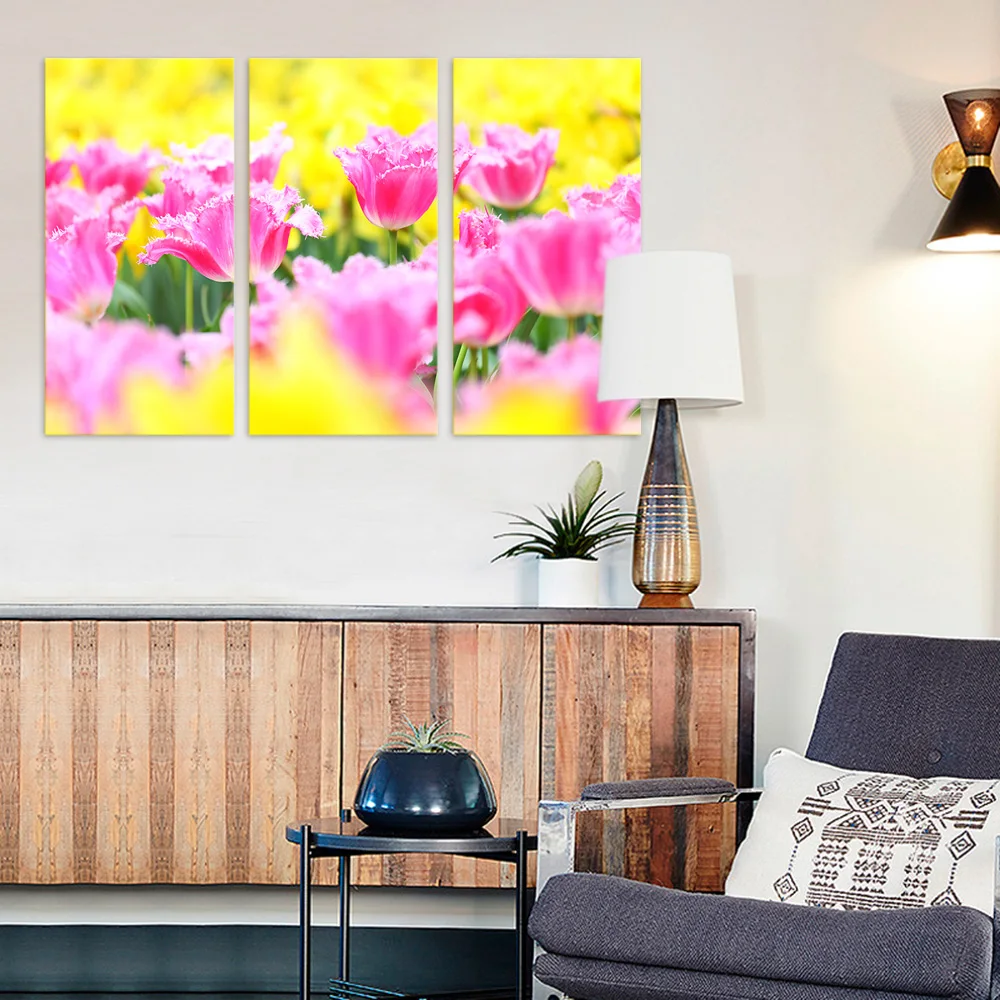 3 шт. картина с розовым цветком сад пейзаж холст настенное искусство HD фотография