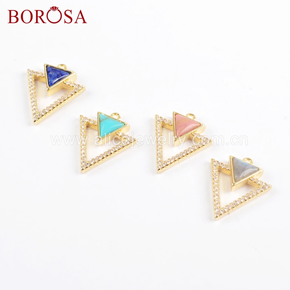 

BOROSA 10PCS Micro Pave CZ Gold Color Triangle Faceted Blue Howlite Abalone Shell Jewelry Charm for Earring Making WX1039