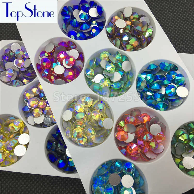 TopStone Mix colors AB цветные ss3-ss30 круглые стеклянные кристаллы с плоским основанием для