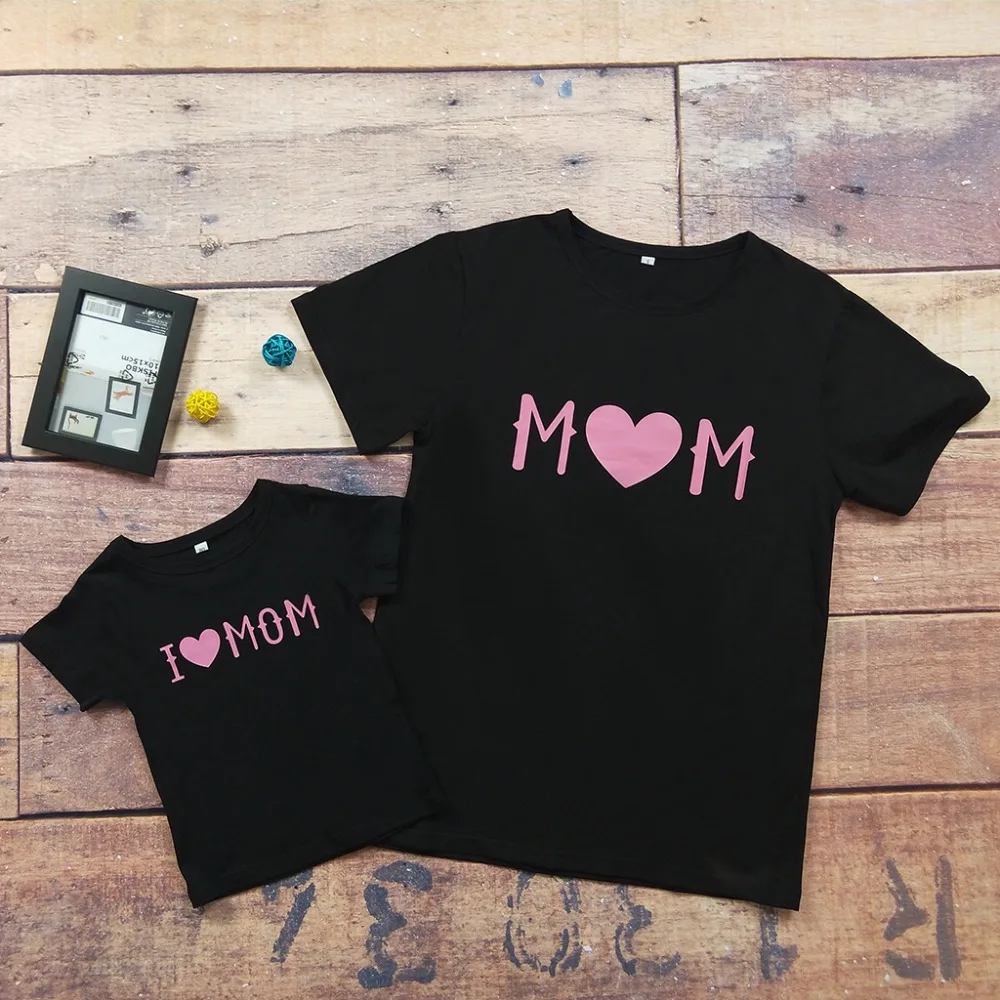 Футболка с коротким рукавом и принтом сердечек для мамы дочки|family clothing|mother daughter