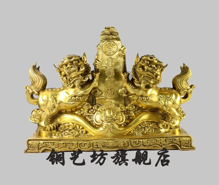 16 &quotChinaFengshui Главная Дверь Guardion Лев Foo Фу Собака Бронзовая Статуя Пара|statue bronze|statue