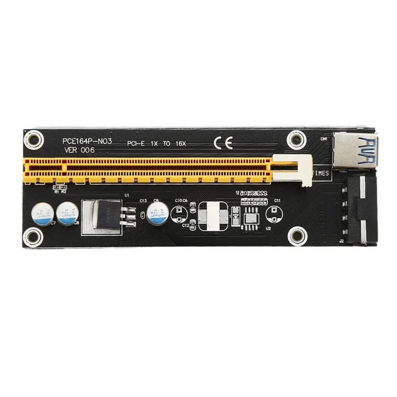 Черная Райзер карта 0 6 м PCI Express E 1X до 16X адаптер PCIE удлинитель с кабелем USB 3 + SATA на 4