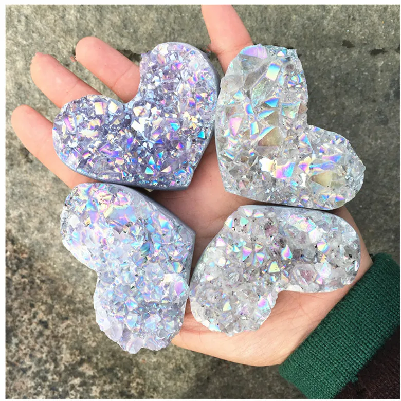 1 шт. лечебные кристаллы Geode в форме сердца камни из титана радуга аура белый