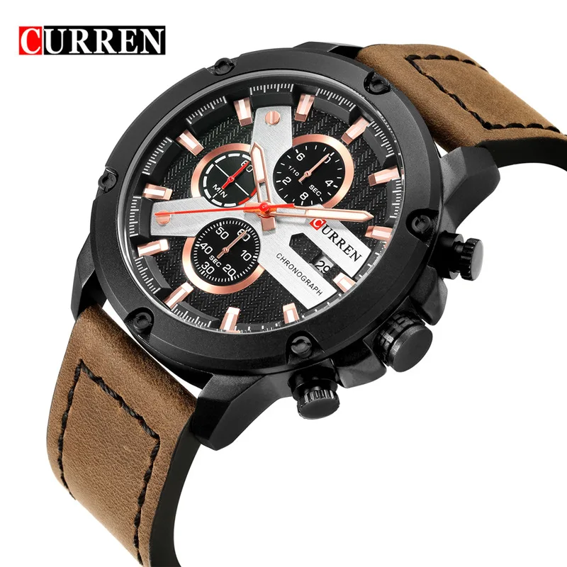 black brown CURREN 8308 Мода кварцевые часы Для мужчин часы лучший бренд класса люкс мужской часы Бизнес Для мужчин s наручные часы Hodinky Relogio Masculino - Цвет: black brown
