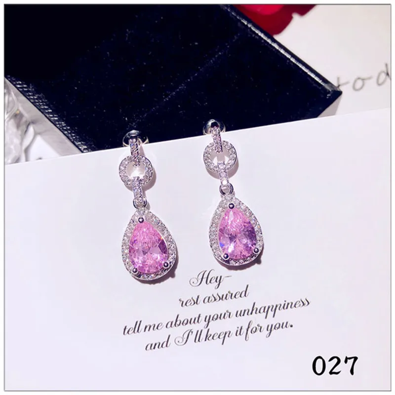 Серьги-капли из стерлингового серебра S925 пробы для женщин с розовым кубическим цирконием, длинные милые Винтажные серьги-капли для невесты на свадьбу, хорошее ювелирное изделие