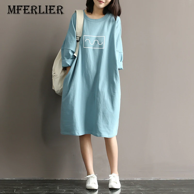 Женское платье с рукавом летучая мышь повседневное хлопковое свободного покроя
