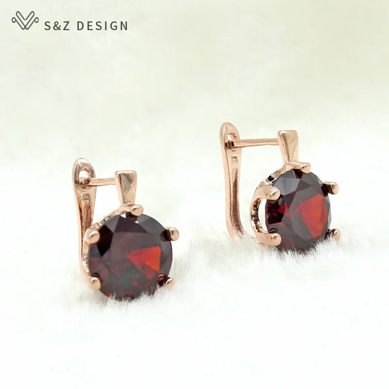 Женские серьги с фианитом S & Z круглые из розового золота 585 пробы в