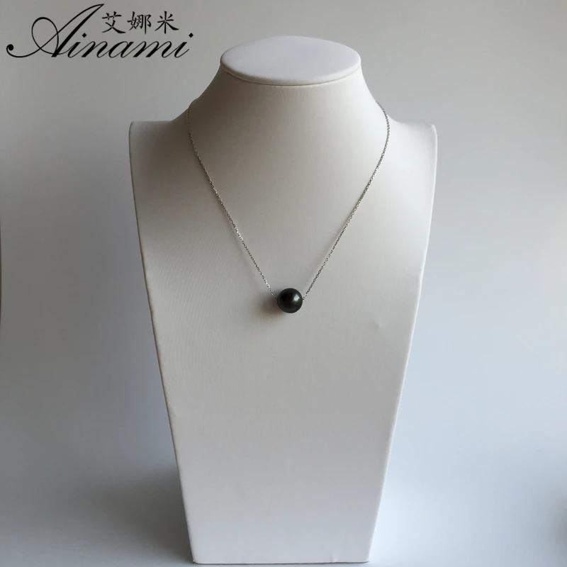 [Ainami] 9-10mm Black Tahitian Pearl Pendant 925 Sterling Silver Jewelry Simple Necklace Brand Freeship | Украшения и аксессуары