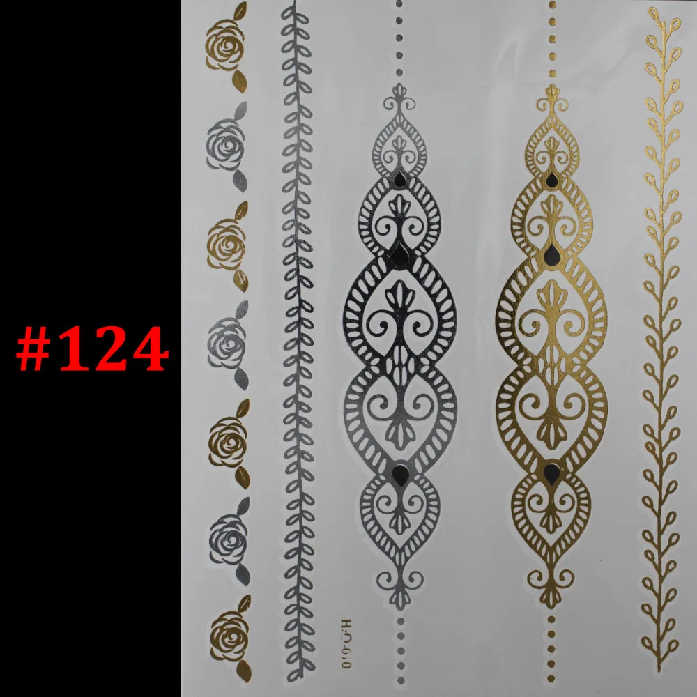 new fashion waterproof temporary tattoo glowing gold silver metal flash Arabic henna body | Красота и здоровье