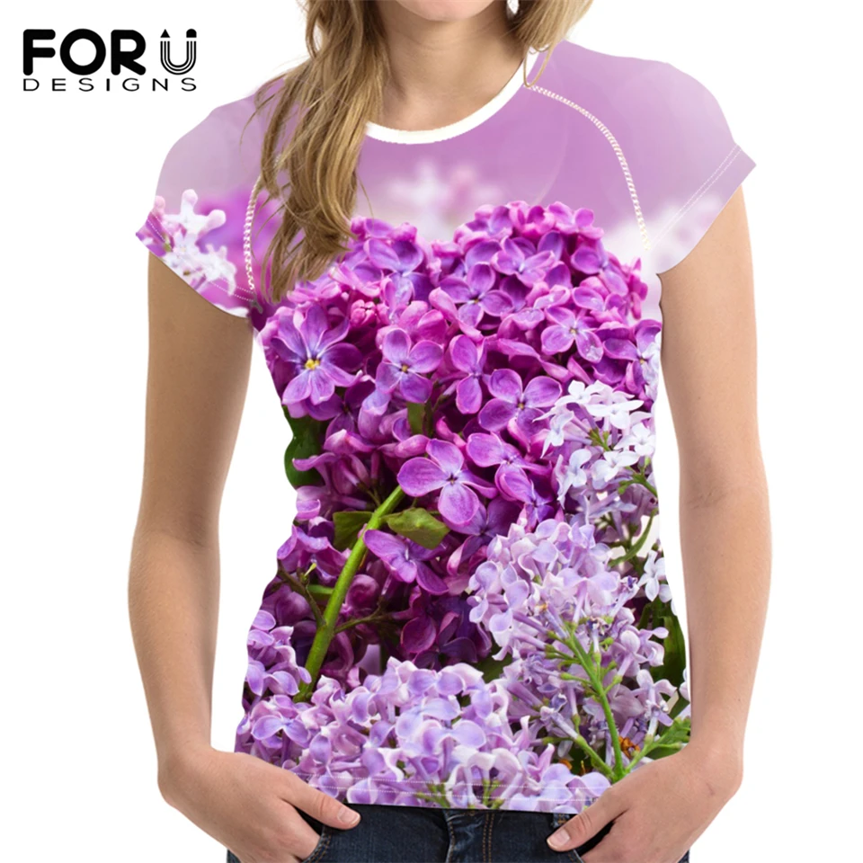 

FORUDESIGNS/модные женские футболки крутые Дышащие Короткие рукава красивый цветочный принт узор размера плюс футболки летние женские