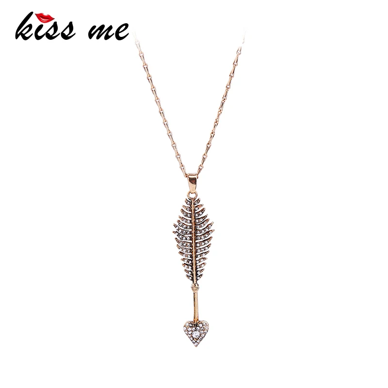 Женское длинное ожерелье KISS ME популярное с подвеской в форме сердца стразы