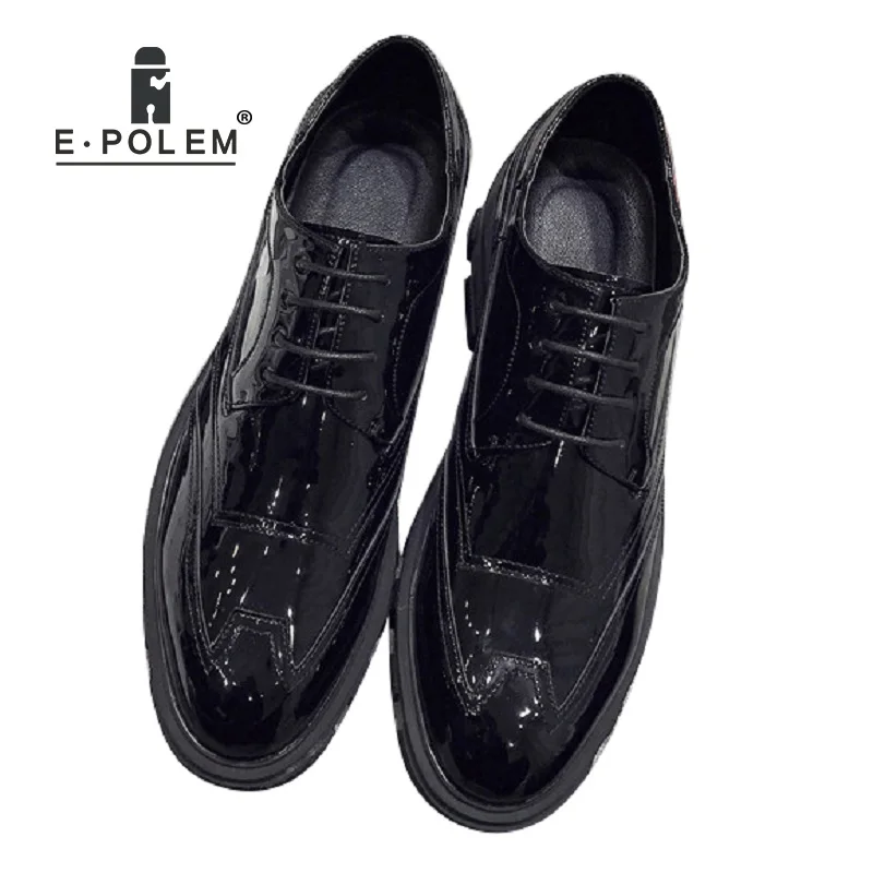 

Модные мужские туфли-оксфорды из лакированной кожи на толстой подошве, визуально увеличивающие рост; Мужская Повседневная Клубная обувь
