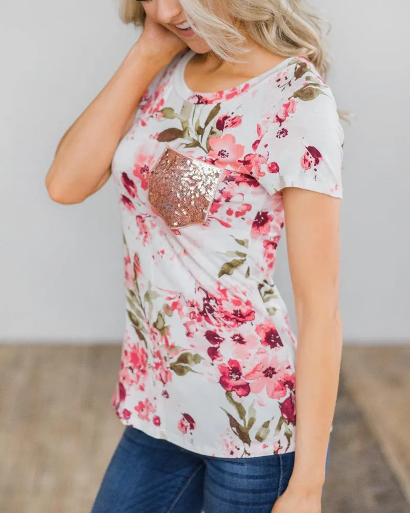 Женская футболка с цветочным принтом Hitmebox Повседневная короткими рукавами и