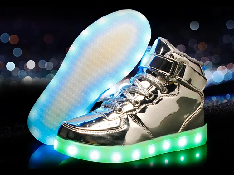 EUR 25-37 светящиеся кроссовки USB зарядка Led детская обувь высокая помощь мальчик девочка мужчины женщины светящиеся теннисные Детские светильник обувь