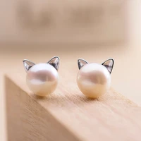 daisies real pure 925 sterling silver pearl cat stud earrings for women lovely girls christmas gift statement jewelry